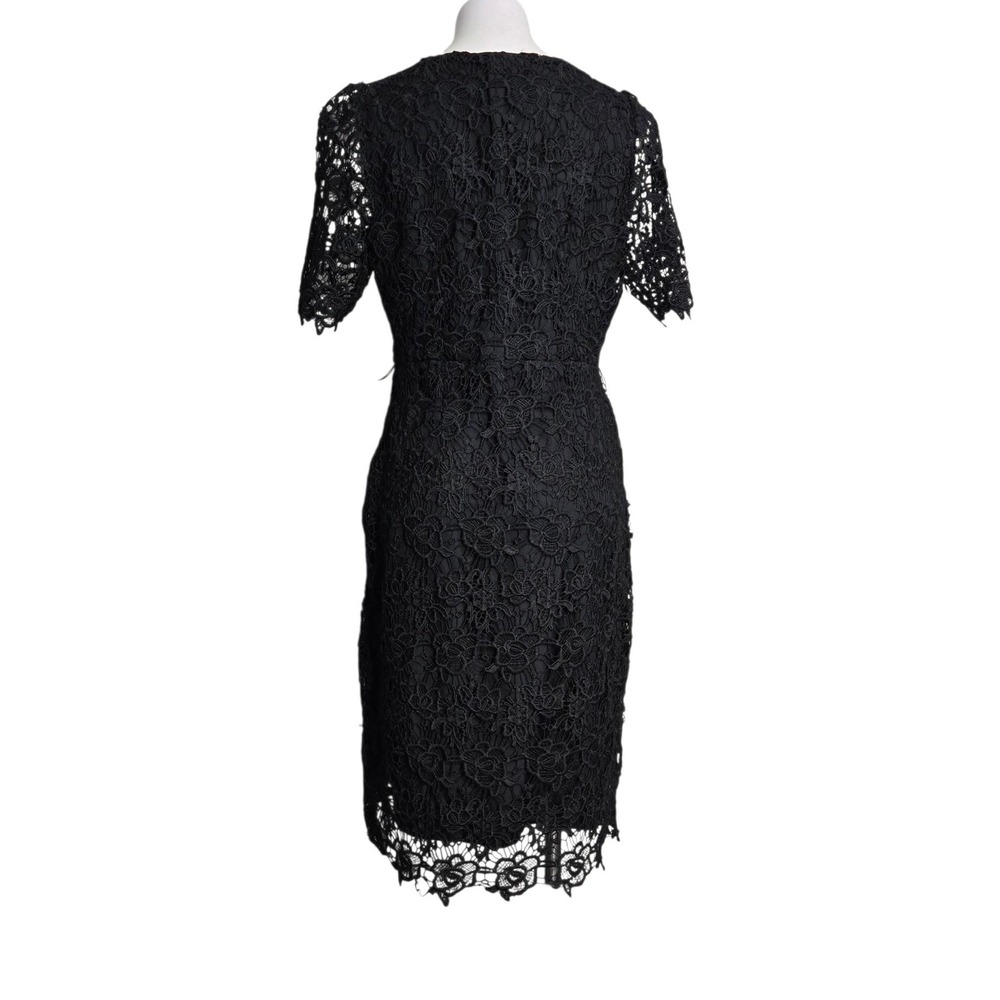 Nanette Lepore Dress M Black crochet Button Sheath fall Audrey Hepburn style - Picture 3 of 6